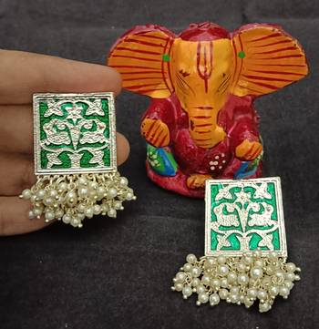 green meenakari indo western earrings set 2