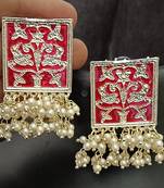 red meenakari indo western earrings set