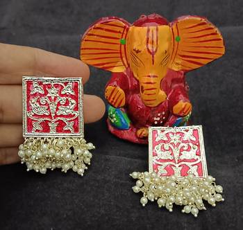 red meenakari indo western earrings set 2