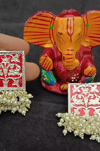 red meenakari indo western earrings set