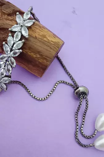 victorian cz adjustable bracelet silver