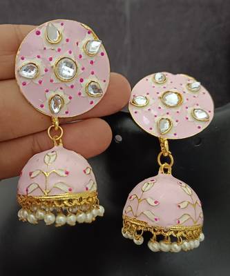 magenta pink meenakari jhumki earrings set 1