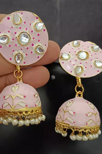 Magenta pink meenakari jhumki earrings set