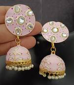 Magenta pink meenakari jhumki earrings set