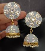 grey pink meenakari jhumki earrings set 