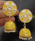 yellow pink meenakari jhumki earrings set 