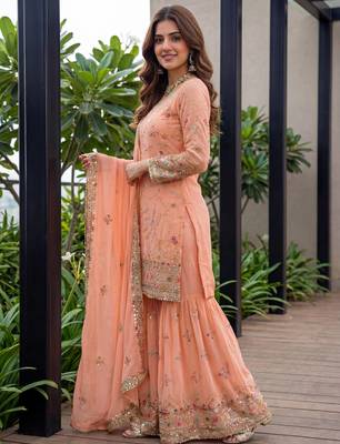 Fenta Faux Georgette Multi Thread Work Wedding Wear Sharara Set 2
