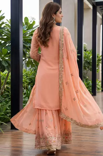 Fenta Faux Georgette Multi Thread Work Wedding Wear Sharara Set