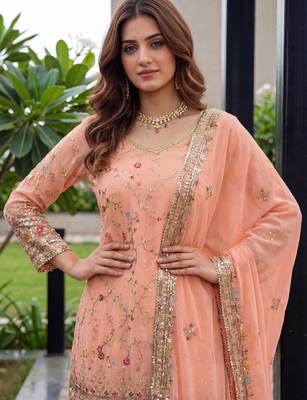 Fenta Faux Georgette Multi Thread Work Wedding Wear Sharara Set 5