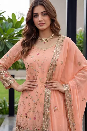 Fenta Faux Georgette Multi Thread Work Wedding Wear Sharara Set