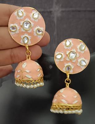 peech pink meenakari jhumki earrings set 1