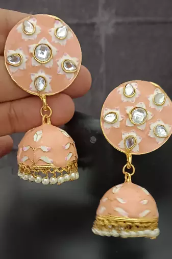 Peech pink meenakari jhumki earrings set
