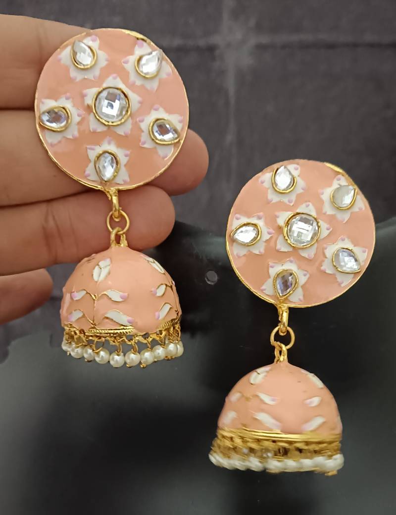 Peech pink meenakari jhumki earrings set