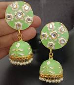 mint green pink meenakari jhumki earrings set 