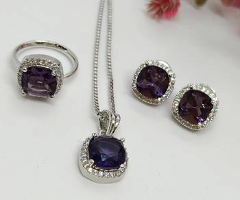 amethyst purple pendant studs earrings ring set 1