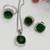 Emerald green pendant studs earrings adjustable ring chain set