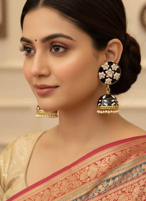 black pink meenakari jhumki earrings set  2