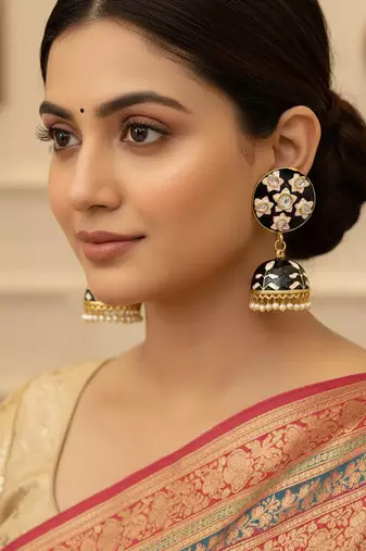 black pink meenakari jhumki earrings set 