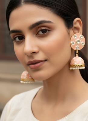 peech pink meenakari jhumki earrings set 2