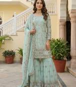 Sky Faux Georgette Multi Thread Work Wedding Wear Sharara Set