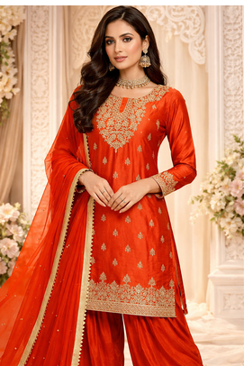 orange traditional embroidered suit 3