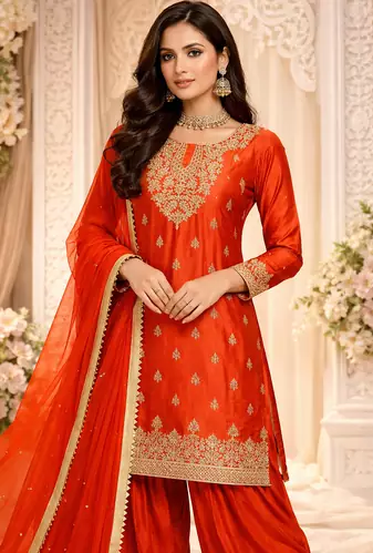 orange traditional embroidered suit