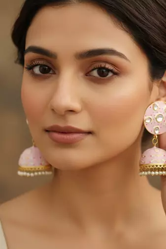 magenta pink meenakari jhumki earrings set