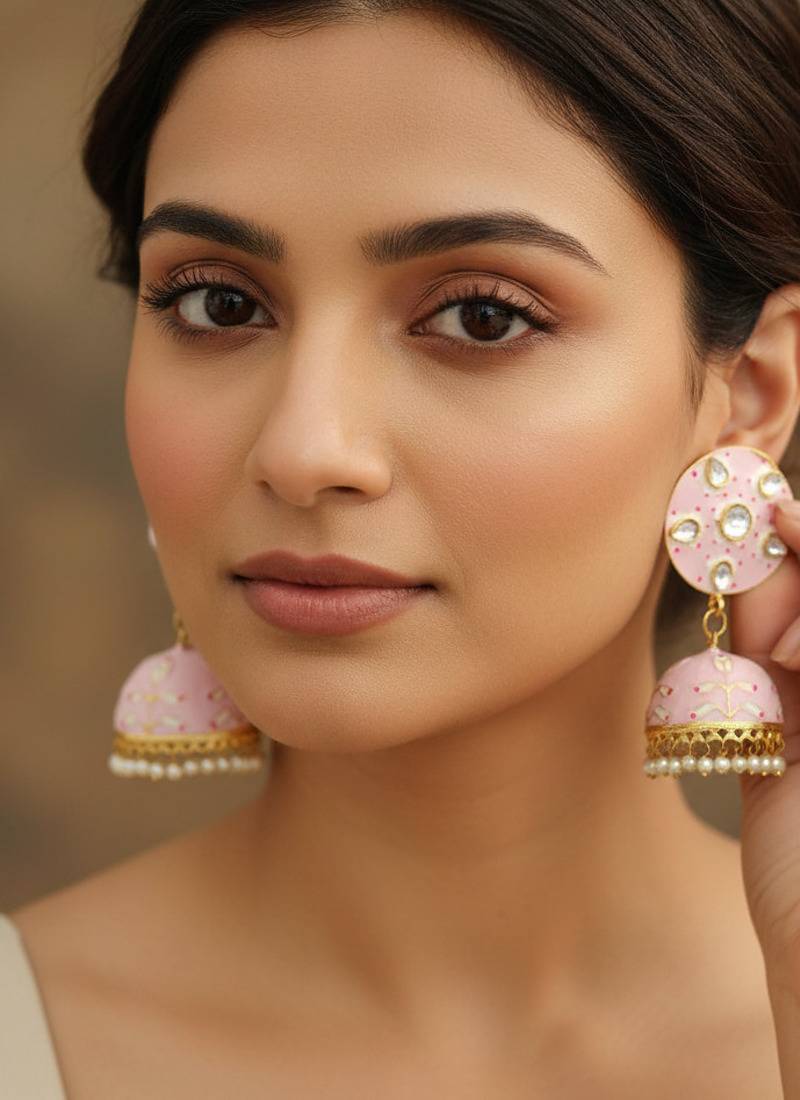 Magenta pink meenakari jhumki earrings set