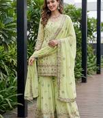 Pista Faux Georgette Multi Thread Work Wedding Wear Sharara Set