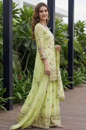 Pista Faux Georgette Multi Thread Work Wedding Wear Sharara Set