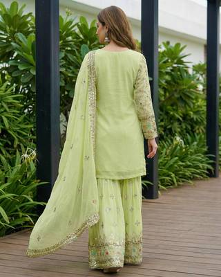 Pista Faux Georgette Multi Thread Work Wedding Wear Sharara Set 4