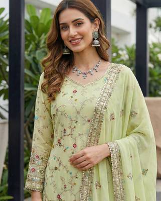 Pista Faux Georgette Multi Thread Work Wedding Wear Sharara Set 5