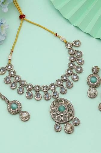 Pista Green Color Kundan Necklace Set Wedding Design