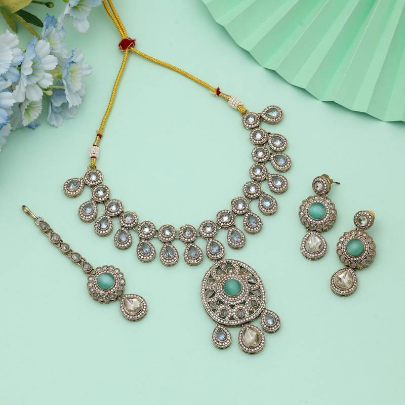 Pista Green Color Kundan Necklace Set Wedding Design