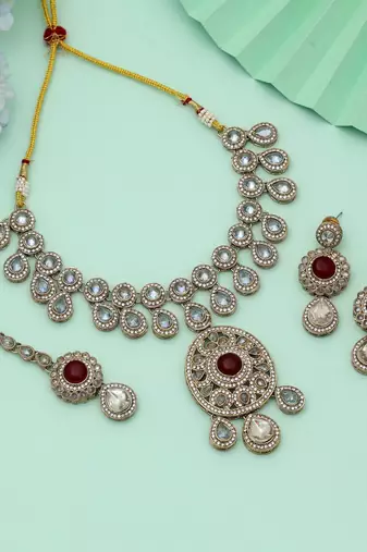 red kundan royal wedding necklace set 