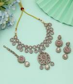 pink color kundan necklace set feminine wedding 