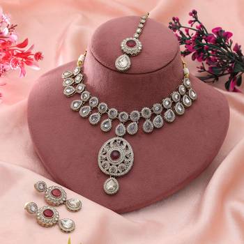 magenta color kundan necklace set wedding style 2