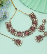 magenta kundan festive necklace set alloy