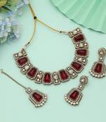  maroon color kundan necklace set bridal style 