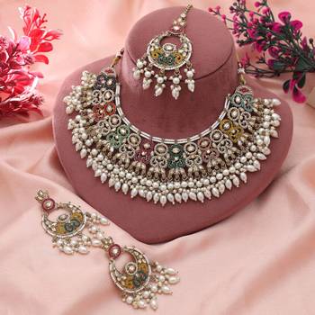 multicolor pakistani kundan necklace set bridal wear 1