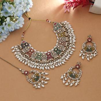 multicolor pakistani kundan necklace set bridal wear 2
