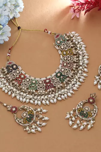multicolor pakistani kundan necklace set bridal wear