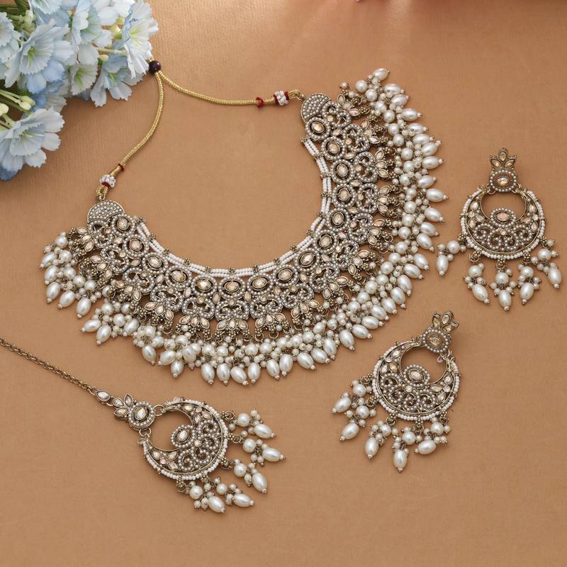 Gold Color Pakistani Kundan Necklace Set Wedding Style