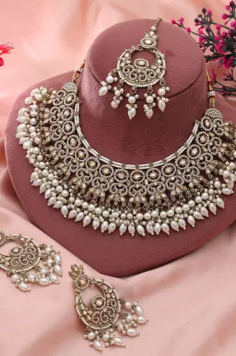 pakistani kundan necklace set gold bridal jewelry