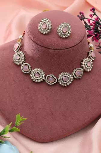 Pink Color Kundan Necklace Set Party Wear Style
