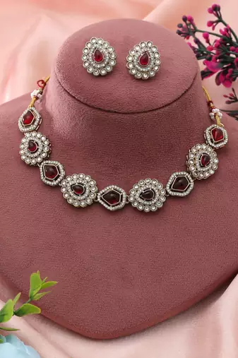 maroon kundan necklace set bridal gold plated