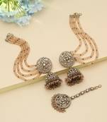 royal bridal gold kundan jhumka earrings with maang tikka set