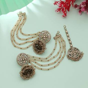 royal bridal gold kundan jhumka earrings with maang tikka set 2