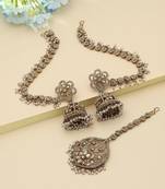 royal pearl kundan jhumka tikka set in gold