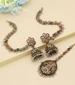multicolor jhumka tikka set with kundan glam